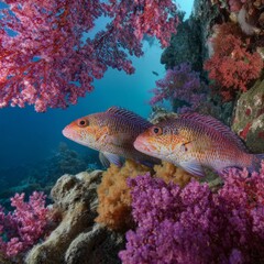 Colorful Coral Reef with Two Vibrant Fish Swimming Gracefully