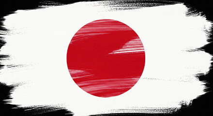 Japan flag inside black brush stroke effect, illustrated artistic finish, full flag covering entire canvas, natural lighting JPG