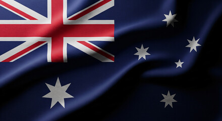 Australia flag with realistic fabric texture, slight folds, dark tone and subtle dramatic lighting, full flag covering canvas, artistic detailed design JPG