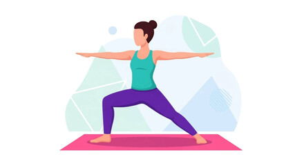 Woman practicing yoga warrior II pose - perfect for wellness websites, yoga studios, or fitness apps.