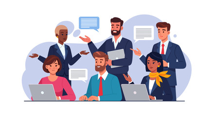 Diverse business team collaborating on project, ideal for website banners or presentations.