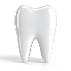 A single, shiny, white tooth, isolated on a white background