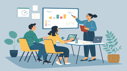 Fototapeta premium Business team meeting, presentation and analysis of financial charts. Ideal for website landing pages, brochures, or presentations.