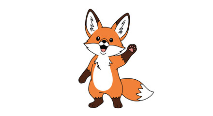 Obraz premium A cheerful cartoon fox waving hello with big ears and a bushy tail in a friendly greeting
