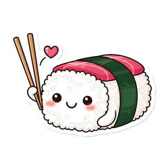 Cute sushi character with chopsticks isolated on transparent background