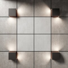 Modern Minimalist Interior with Square Tiles and Wall Lights