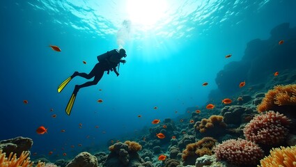 Fototapeta premium scuba diver and coral reef