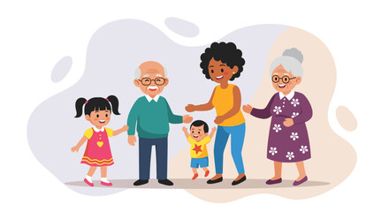 Happy multigenerational family illustration perfect for websites, brochures, or family-themed projects.