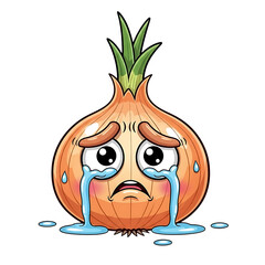 Sad crying onion vegetable character isolated on transparent background