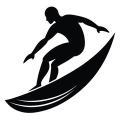 Black silhouette of a surfer riding a wave surfing ocean
