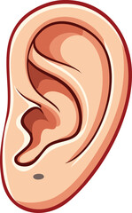 Illustration of a human ear, showing the outer ear anatomy and a small mole.