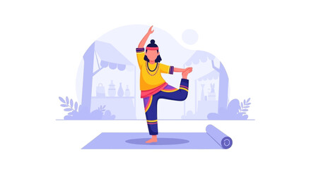 Woman practicing yoga outdoors, perfect for wellness websites or brochures.