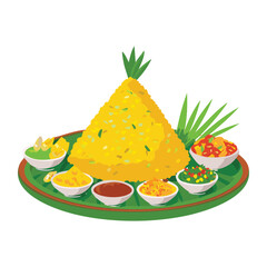 Festive Tumpeng Rice with Side Dishes - Vector Illustration