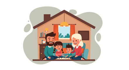 Happy family playing board games at home, perfect for family blogs, websites, or advertisements.