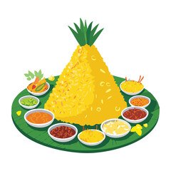  Traditional Yellow Rice with Festive Accompaniments - Vector Illustration