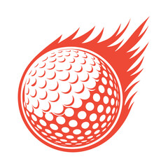 Red golf ball with flames graphic on white background sport game