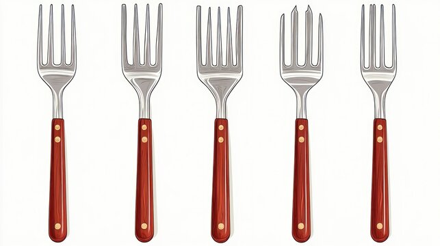 Retro Style Forks with Wooden Handles on White Background