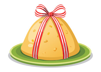 Wrapped Yellow Rice Cone with Festive Ribbon - Vector Illustration