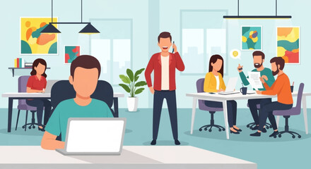Diverse team collaborating in a modern office, ideal for website banners or presentations.
