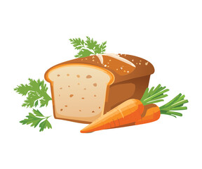 Freshly Baked Loaf with Carrots and Garnish - Vector Illustration