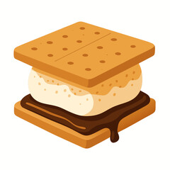 A delicious toasted s'mores with melted chocolate and marshmallow between graham crackers in a sweet treat graphic