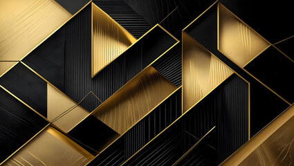 Abstract black gold geometric square pattern