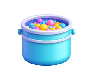 Colorful Balls in a 3D Rendered Bucket
