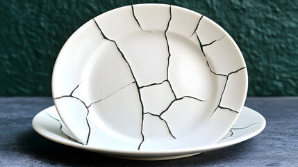 Naklejka premium Stacked white plates with crackle pattern