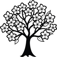 Obraz premium Beautiful Blooming Cherry Blossom Tree Silhouette with Delicate Petals and Branches