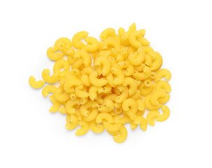 Raw elbow pasta isolated on white background