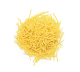 Heap of raw vermicelli pasta isolated on white background