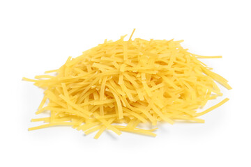 Heap of raw vermicelli pasta isolated on white background, closeup