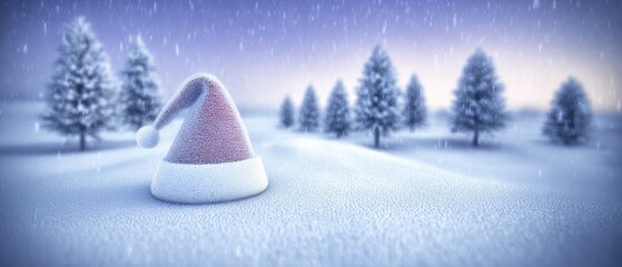 Snowy landscape with Santa hat