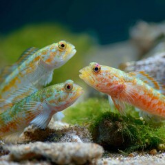 Colorful Freshwater Fish Swimming Among Plants in Aquatic Habitat