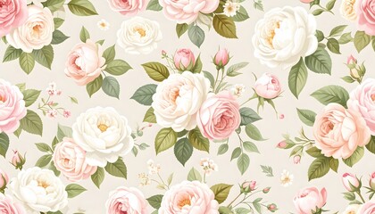 Delicate Pastel Roses Seamless Pattern Design