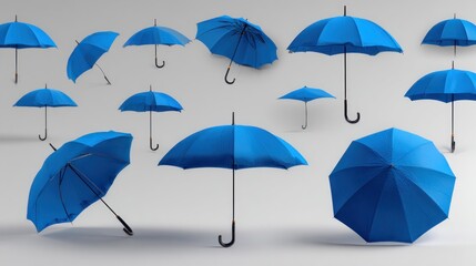 Obraz premium Various blue umbrellas in different positions
