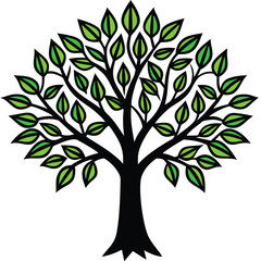 A Beautiful Stylized Tree with Lush Green Leaves and a Strong Black Trunk