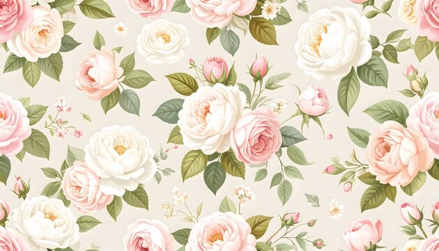 Fototapeta Delicate Pastel Roses Seamless Pattern Design