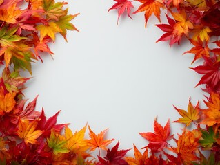 紅葉したカエデの葉で囲まれた背景