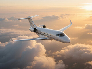 Obraz premium private jet flying around cloud