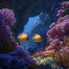 Vibrant Coral Reef with Colorful Tropical Fish Swimming Gracefully