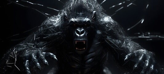 demonic gorilla Wireframe,creative commons attribution, generative AI