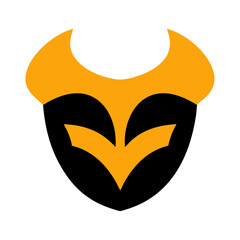 Abstract Shield Logo with Horns in Black and Gold, Minimalist Design