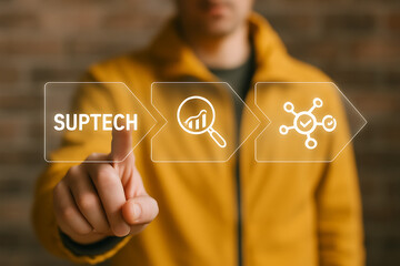SUPTECH. Concept of SupTech Supervisory Technology Regulation, RegTech, Business, Finance.