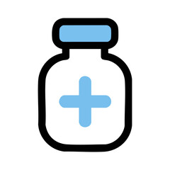 Obraz premium Bold Outline Medical Bottle Icon with Light Blue Cross Symbol