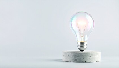 Floating Glowing Lightbulb Made of Transparent Soap Bubble — Minimalist Innovation and Idea Concept