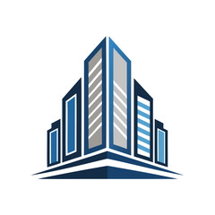 Fototapeta premium Illustration of modern buildings isolated on white background in blue and gray