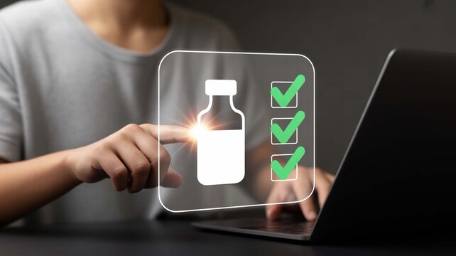 Empowering healthcare decisions Verifying medication orders online with ease using digital checklists on a sleek laptop