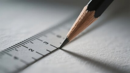 Close-up of a pencil tip aligned with a ruler on paper, emphasizing precision and measurement.