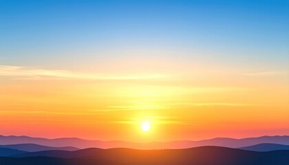 Panoramic vista of sunlit mountains at sunrise with gradient sky canvas